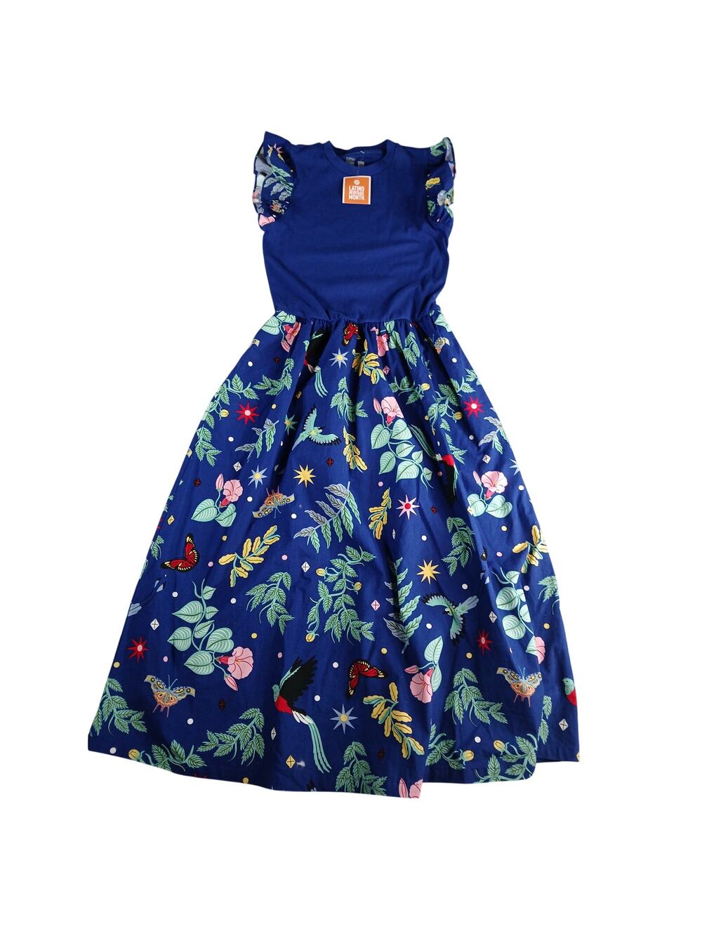 Target Latino Heritage Month Dress Womens Small Blue Moth Butterfly Midi NWT